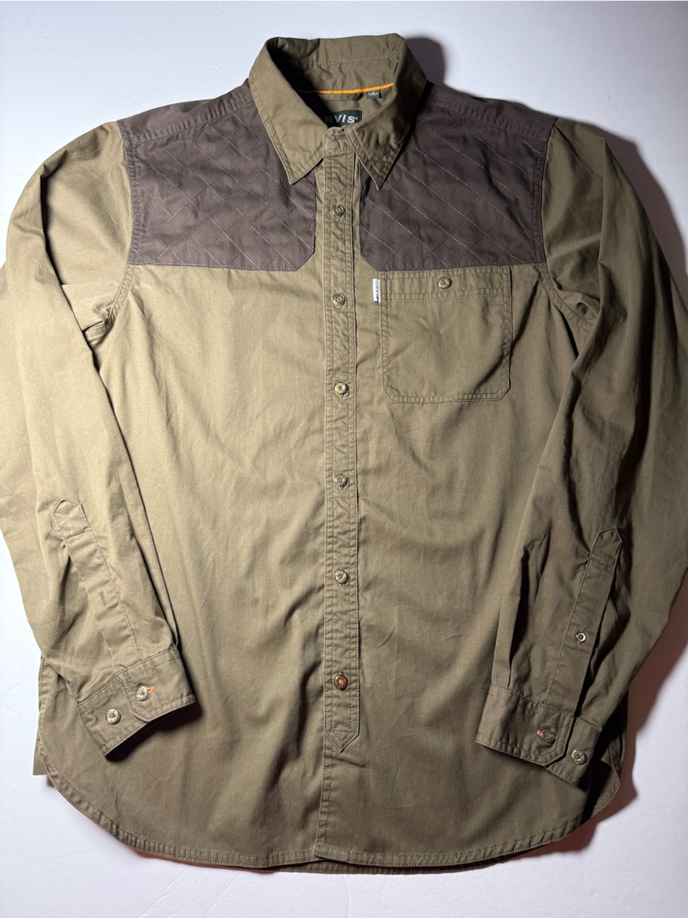 Orvis Men’s M Midweight Shooting Shirt Olive Brown Quilted Hunting